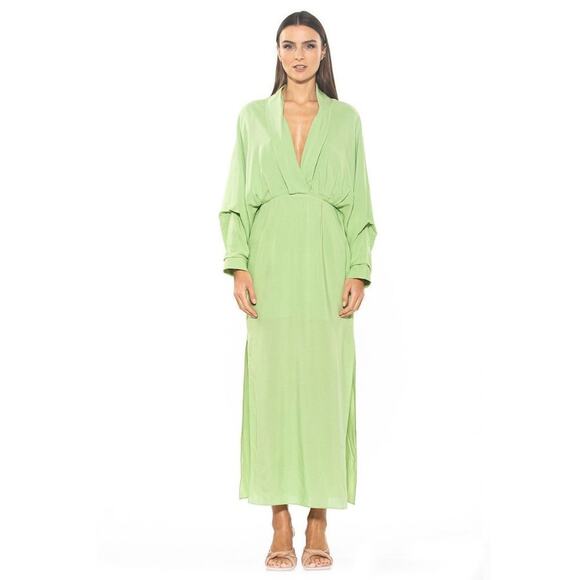 NWT - ALEXIA ADMOR Kacey Draped Dolman Lapel Maxi Dress Green Sz. 2 - Picture 1 of 8